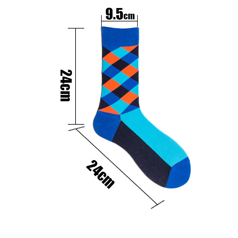 Rhombus Plaid Retro Contrast Color Tube Socken