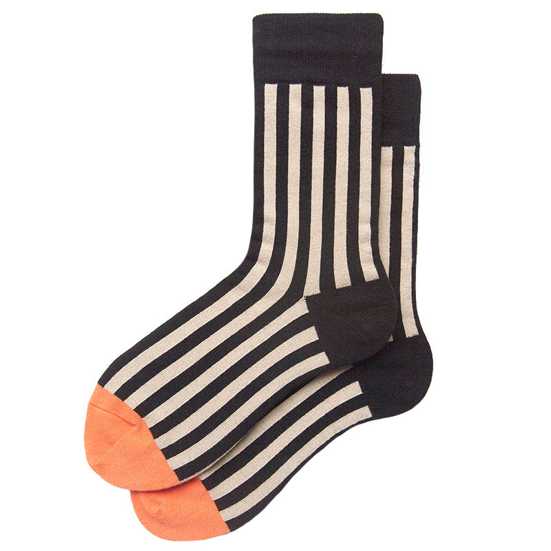 Striped Socks Mid-Calf Vertical Stripes Contrast Color Cotton Socks