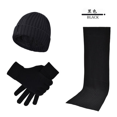 Solid Color Woolen Hat Scarf Gloves Three-Piece Set