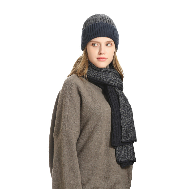 Autumn and Winter Woolen Cap Suit Color Matching Knitted Hat Thickened Scarf Gloves Three-Piece Set