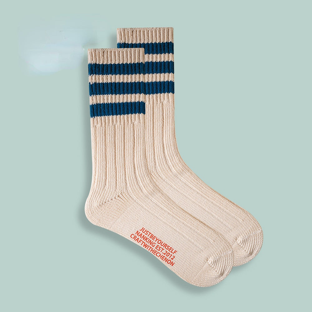 Gekämmte Baumwolle, verdickte, einfarbige, lange Retro-Socken