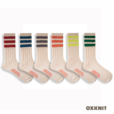 Chaussettes longues rétro en coton peigné épaissi de couleur unie