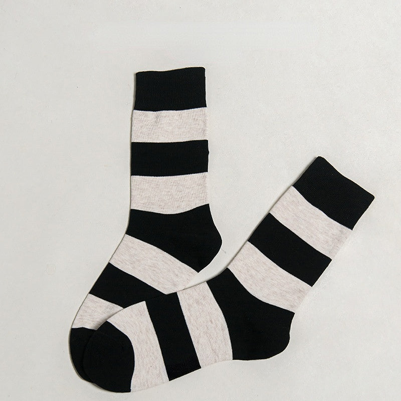 Men's Spring and Autumn Tube Socks Wide Striped Stitching Socks