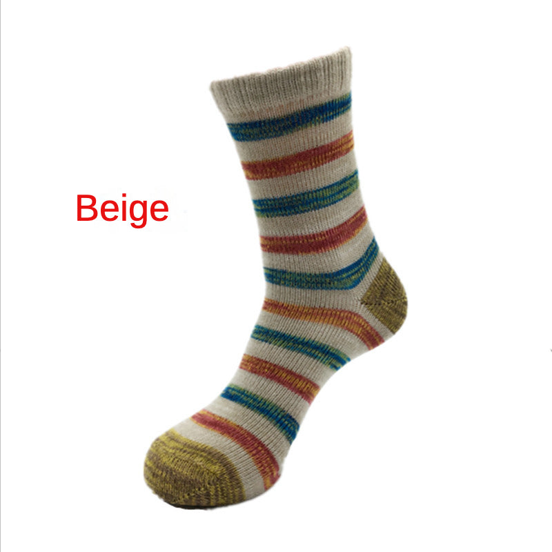 Thick Thread Color Stripes Mid-Calf Length Men's Socks Cotton Socks Retro Casual Cotton Socks