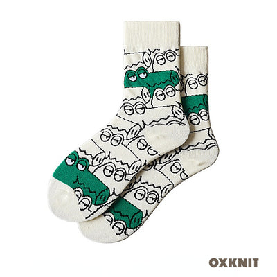 Chaussettes Mi-mollet Crocodile Vert Dessin Animé