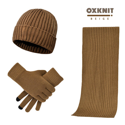 Ensemble trois pièces de gants écharpe bonnet en laine de couleur unie