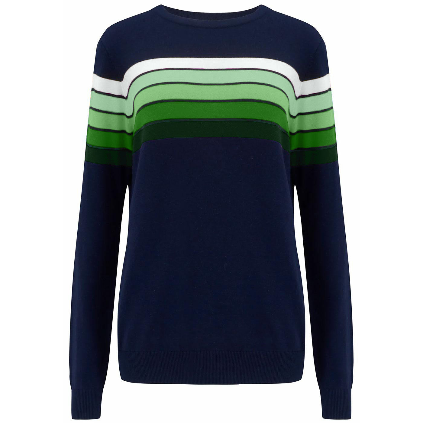 Women 1960s Retro Green Stripe Knit T-Shirts Knitwear Dark Blue
