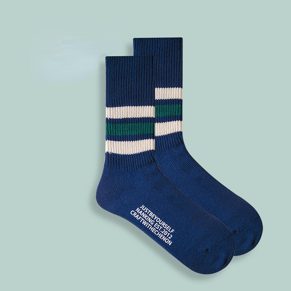 Gekämmte Baumwolle, verdickte, einfarbige, gestreifte, lange Retro-Socken