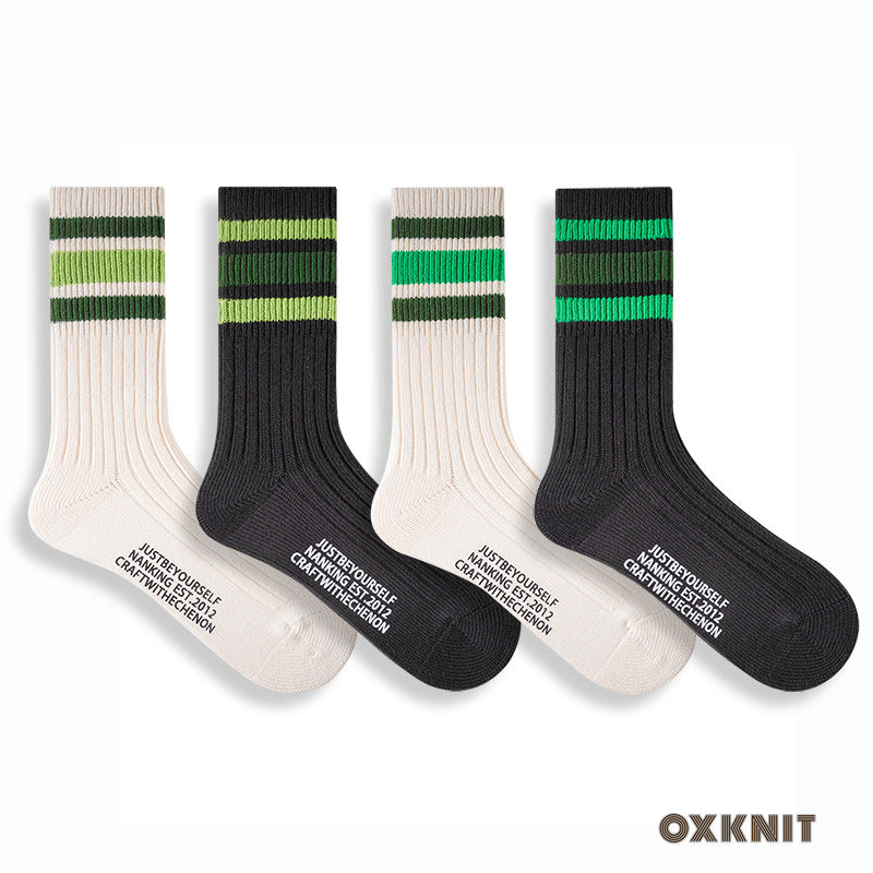 Combed Cotton Retro Three-Bar Sports Socks