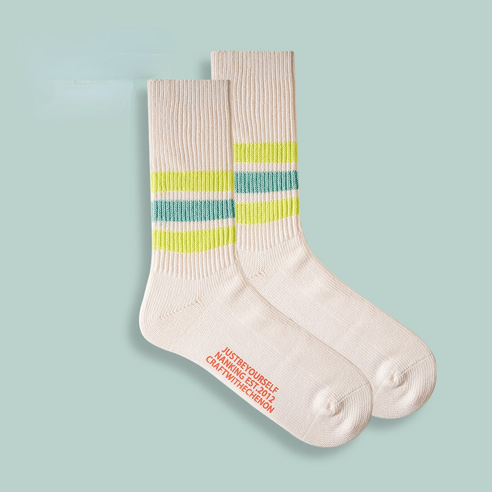 Gekämmte Baumwolle, verdickte, einfarbige, gestreifte, lange Retro-Socken