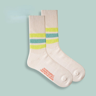 Combed Cotton Thickened Solid Color Striped Retro Long Socks
