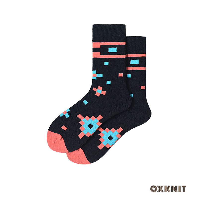 Color Matching Plaid Striped Mid-Calf Length Socks