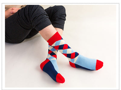 Rhombus Plaid Retro Contrast Color Tube Socken