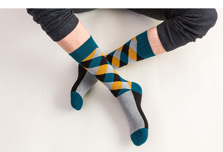 Rhombus Plaid Retro Contrast Color Tube Socken