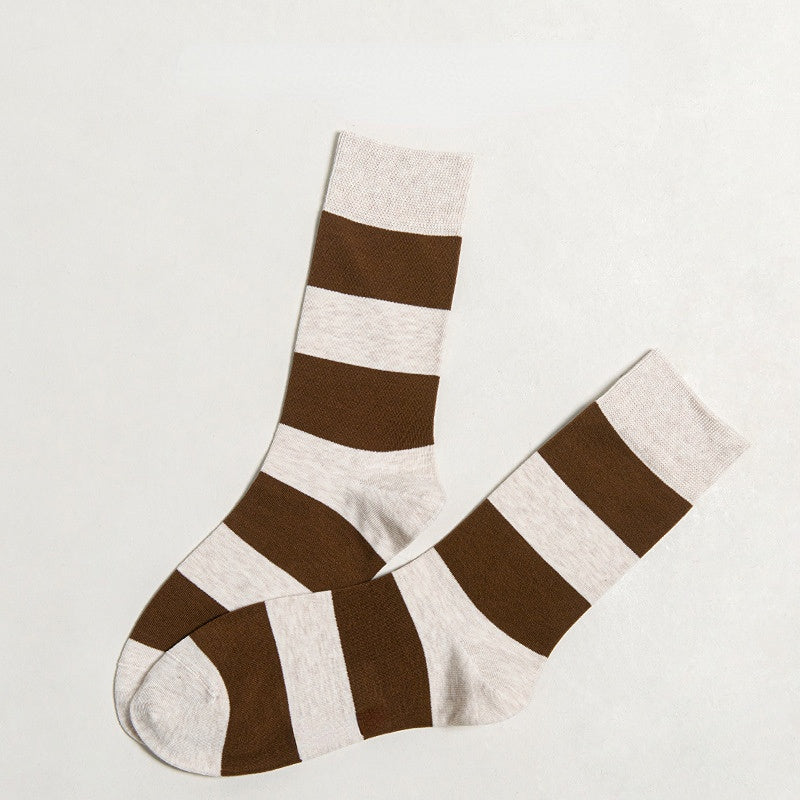 Men's Spring and Autumn Tube Socks Wide Striped Stitching Socks