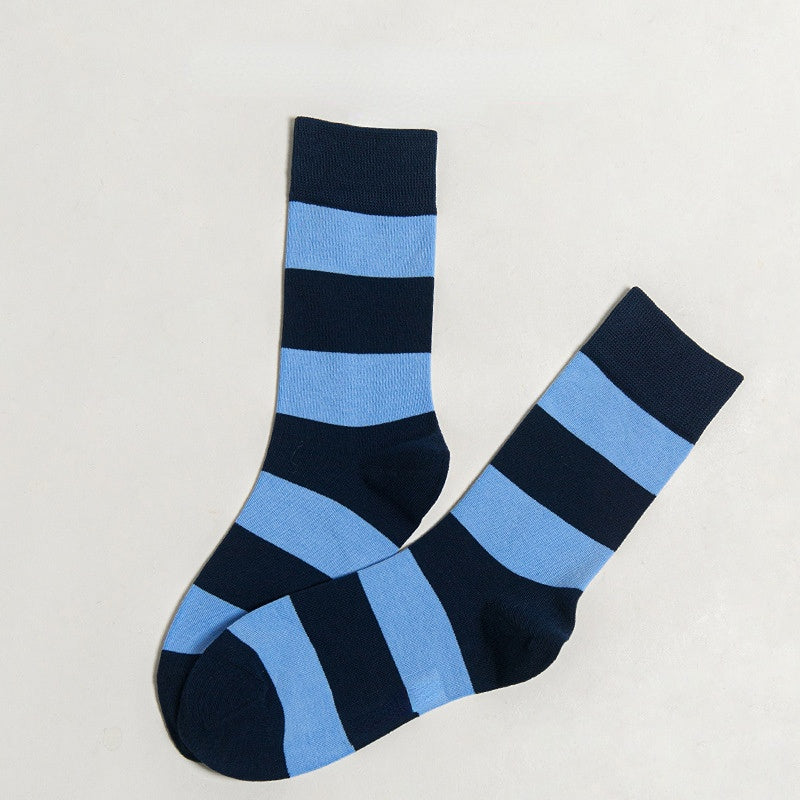 Men's Spring and Autumn Tube Socks Wide Striped Stitching Socks