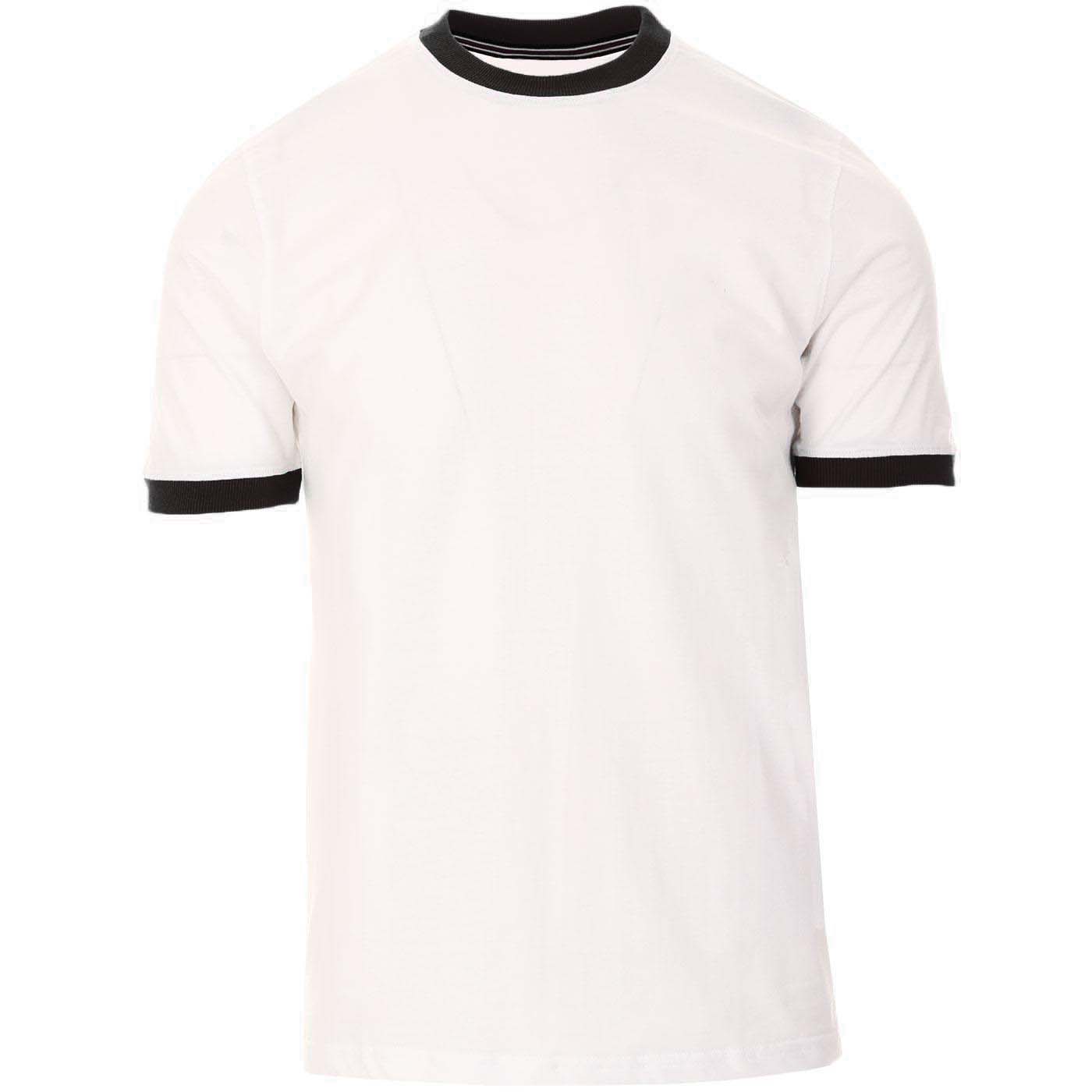 Men's White Cotton T-Shirt With Black Crew Neck