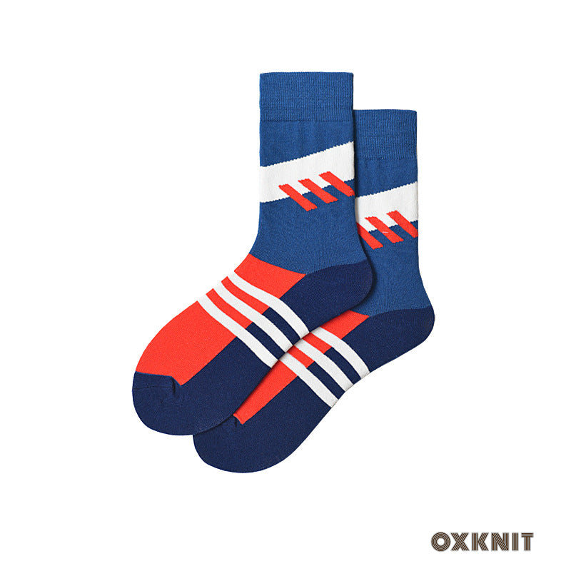 Three Bar Stripes Blue Orange Color Mid-Calf Socks