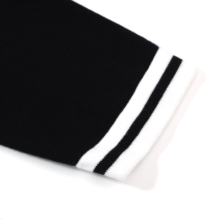 Men’s Retro Varsity Knit Sweater – Vintage Black with White Striped Trim