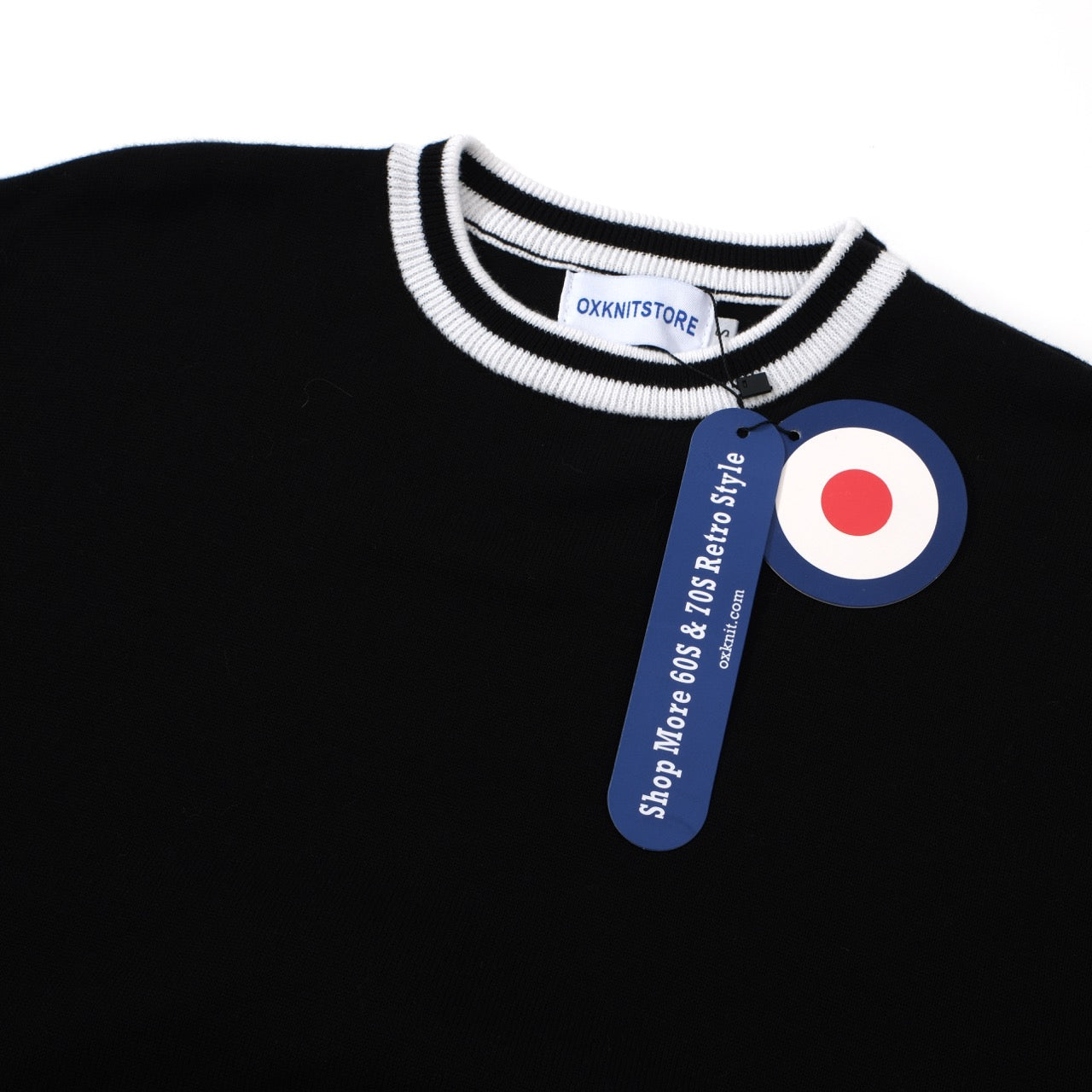 T-shirts noirs à manches longues en tricot de style mod rétro des années 1960 pour hommes