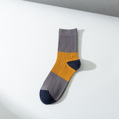 Chaussettes en pur coton pour hommes Couleur contrastée Chaussettes mi-mollet tendance