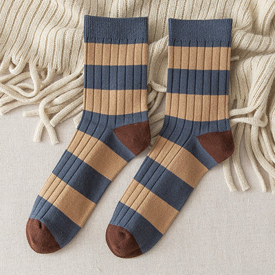 Mid-Calf Autumn Winter Retro Striped Sports Color Matching Cotton Leisure Long Socks