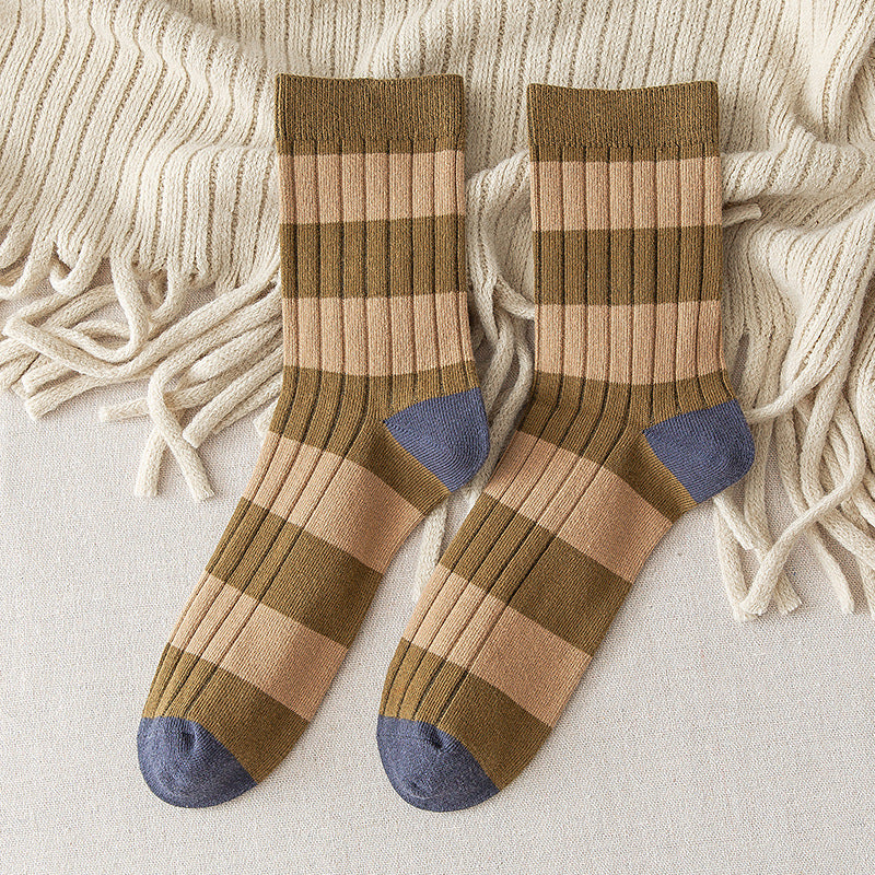 Mid-Calf Autumn Winter Retro Striped Sports Color Matching Cotton Leisure Long Socks