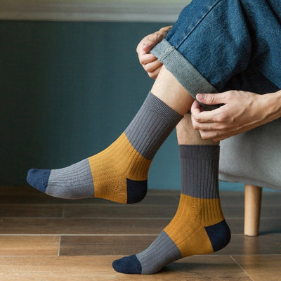 Chaussettes en pur coton pour hommes Couleur contrastée Chaussettes mi-mollet tendance