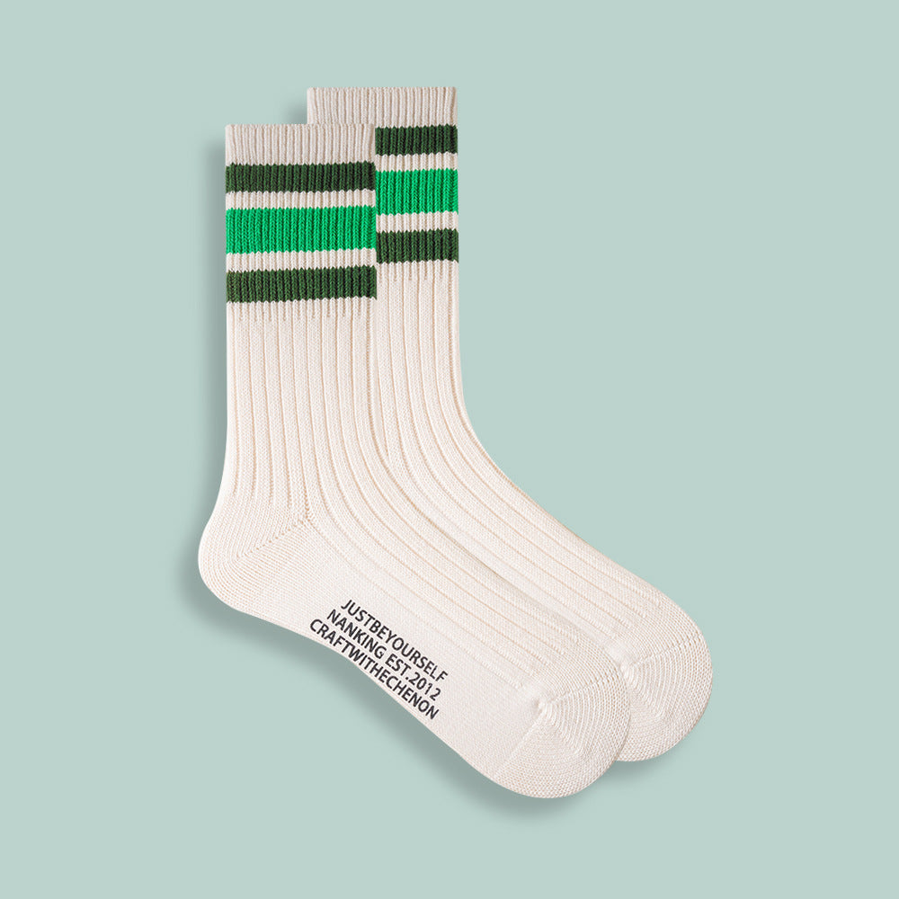 Chaussettes de sport rétro à trois barres en coton peigné