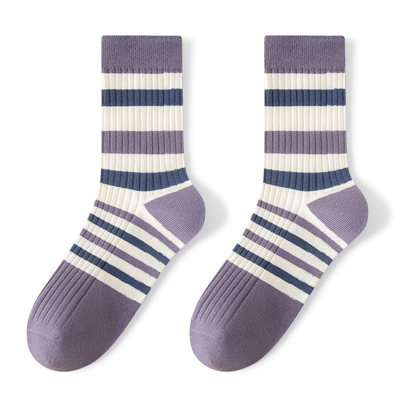 Chaussettes respirantes absorbant la transpiration pour hommes mi-mollet longueur chaussettes rayées couleurs rétro chaussettes