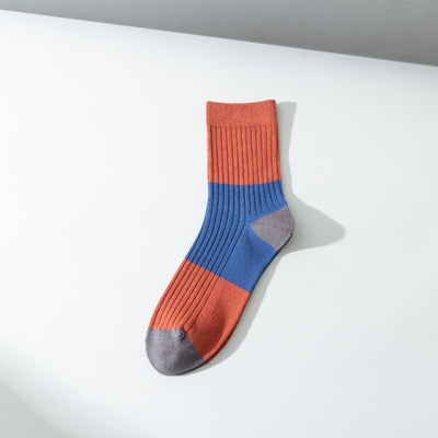 Men's Pure Cotton Socks Contrast Color Trendy Mid-Calf Length Socks