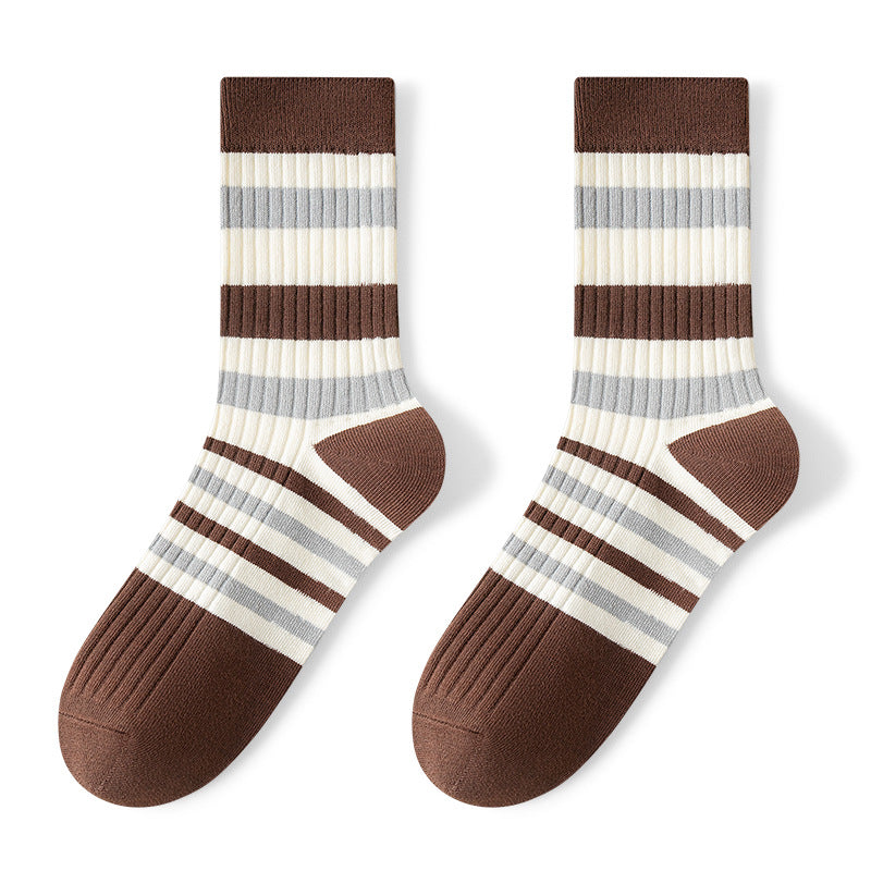 Atmungsaktive, schweißabsorbierende, mittellange Socken für Herren, gestreifte Farben, Retro-Socken