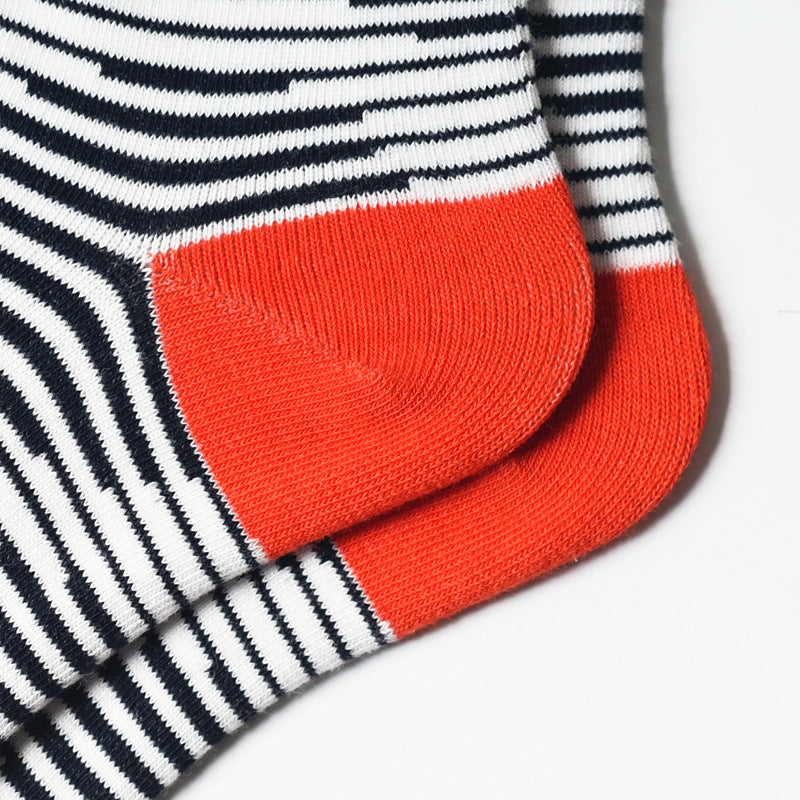Striped Geometric Circle Pattern Color Matching Mid-Calf Socks