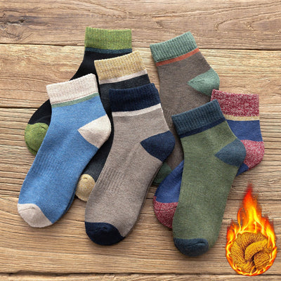Ανδρικές ρετρό ζεστές βαμβακερές κάλτσες φθινοπωρινές και χειμερινές με φλις με επένδυση από φλις στη μέση της γάμπας Κάλτσες που ταιριάζουν με χρώμα