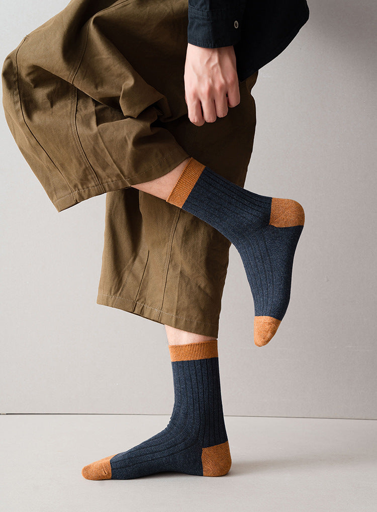 Ανδρικές κάλτσες φθινοπώρου και χειμώνα, βαμβακερά χρώματα που ταιριάζουν με βασικές κάλτσες που ταιριάζουν