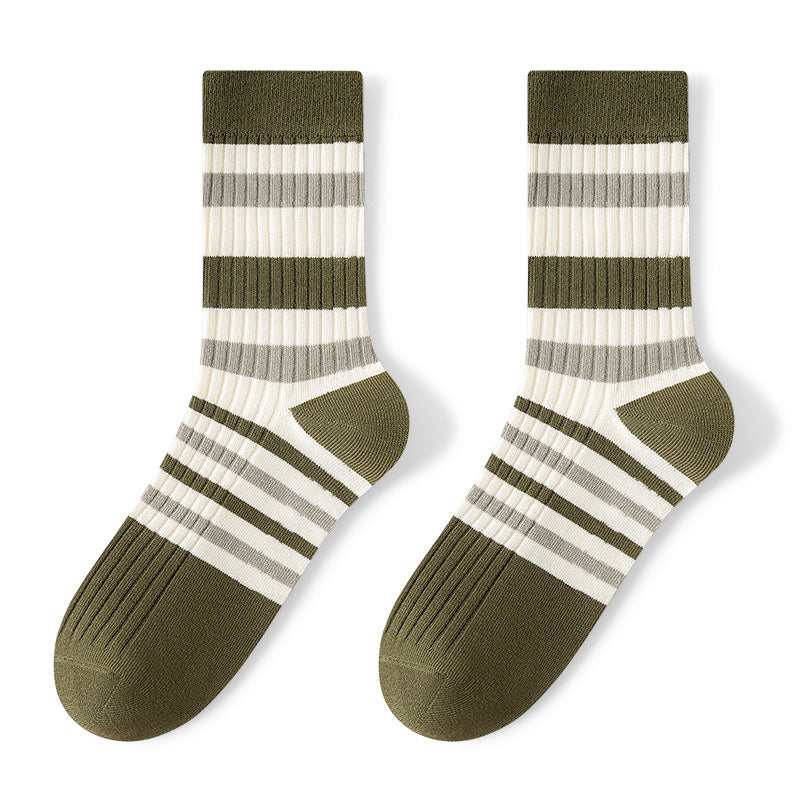 Atmungsaktive, schweißabsorbierende, mittellange Socken für Herren, gestreifte Farben, Retro-Socken