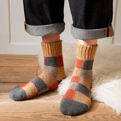 Verdickte, mit Fleece gefütterte, warme, extra dicke, karierte Retro-Röhrensocken