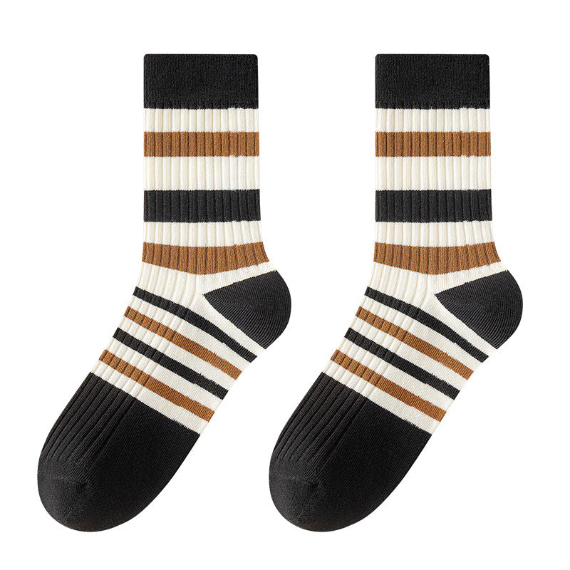 Atmungsaktive, schweißabsorbierende, mittellange Socken für Herren, gestreifte Farben, Retro-Socken