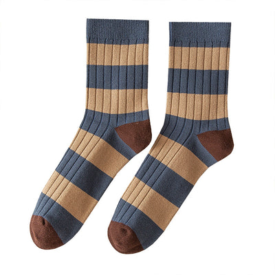 Mi-mollet automne hiver rétro rayé sport couleur correspondant coton loisirs longues chaussettes
