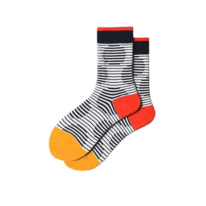 Striped Geometric Circle Pattern Color Matching Mid-Calf Socks
