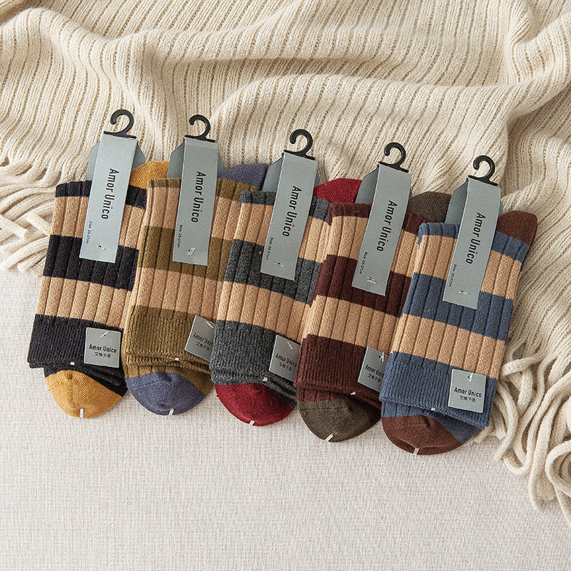 Mid-Calf Φθινοπωρινές χειμερινές ρετρό ριγέ αθλητικά χρώματα που ταιριάζουν με βαμβακερές μακριές κάλτσες ελεύθερου χρόνου