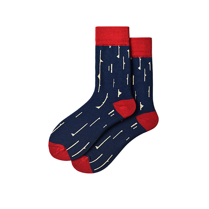 Chaussettes mi-mollet à petit drapeau à rayures verticales de couleur assortie