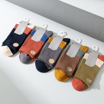 Chaussettes en pur coton pour hommes Couleur contrastée Chaussettes mi-mollet tendance