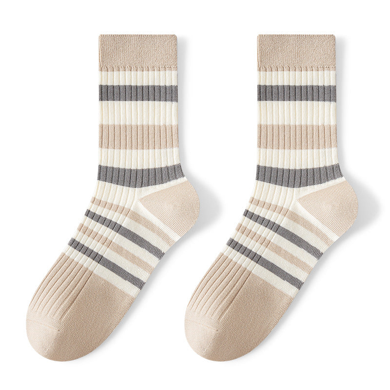 Chaussettes respirantes absorbant la transpiration pour hommes mi-mollet longueur chaussettes rayées couleurs rétro chaussettes