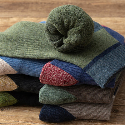 Chaussettes en coton chaud épais mi-mollet doublées de polaire pour hommes rétro pour l'automne et l'hiver