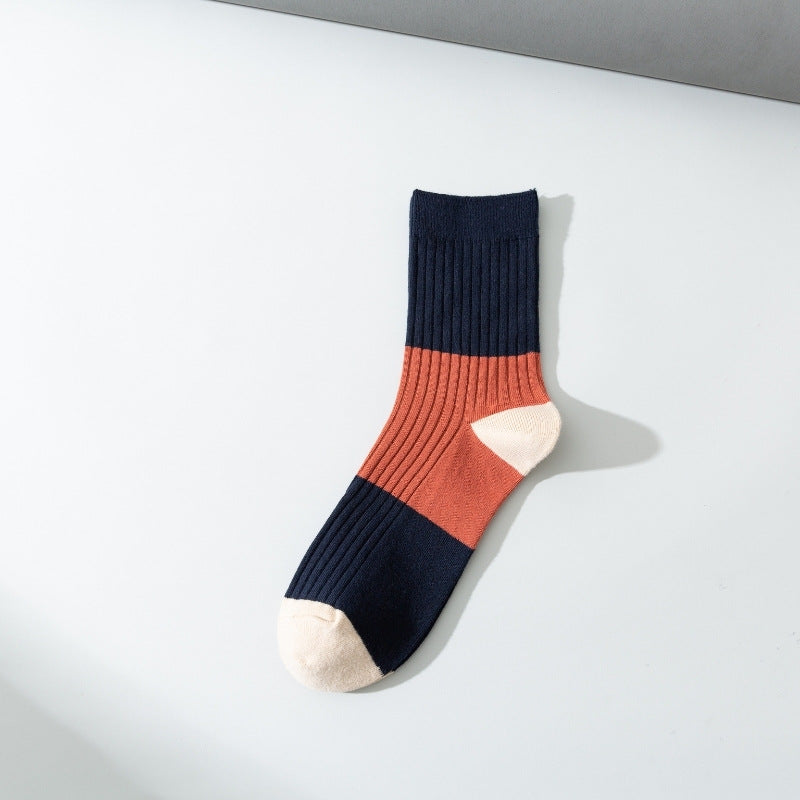 Herrensocken aus reiner Baumwolle Kontrastfarbe Trendige Socken in halber Wadenlänge