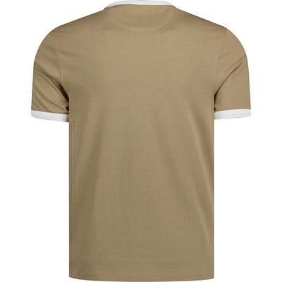 Men's Camel Cotton T-Shirt With White Crew Neck