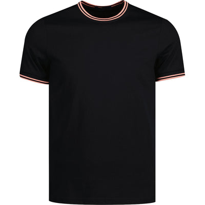 Men's Black Cotton T-Shirt With Black & Pink Line Neck
