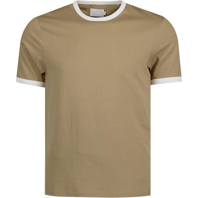 Men's Camel Cotton T-Shirt With White Crew Neck