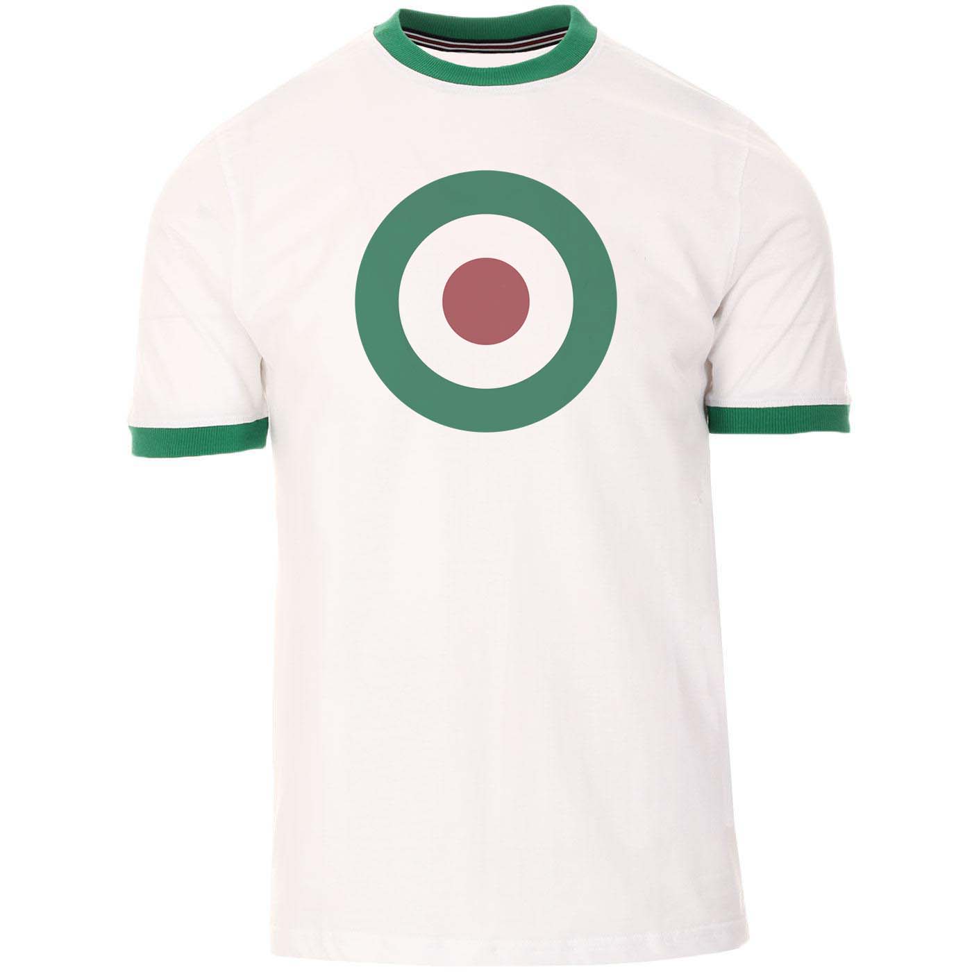 OXKNIT Men Vintage Clothing 1970s Mod Style Casual Mod Printed Bullseye Green Short Sleeve Retro T-Shirt